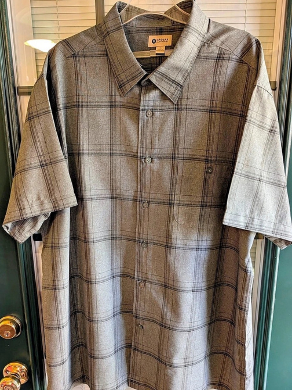 Haggar Plaid Short Sleeve Shirt Gray XL Like New
